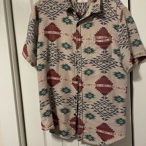 On the Byas Men's Geometric Pattern Shirt - Burgundy, Teal, Gray